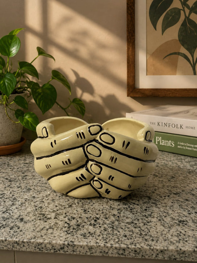Designer Hand Shape Ceramic Planter Pot for Indoor Plants | Decorative Home Decor Flower Pot | Modern Tabletop Planter - Pctkart