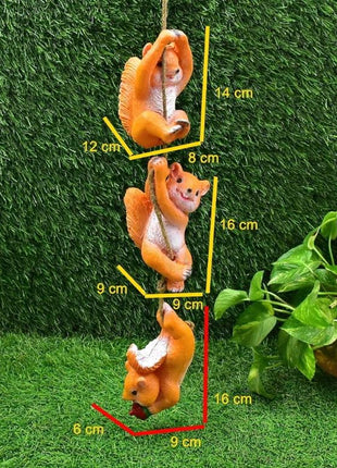 Cute Squirrel Climbing Rope Garden Decor | Hanging Squirrel Statue for Outdoor Balcony & Plant Decoration - Pctkart