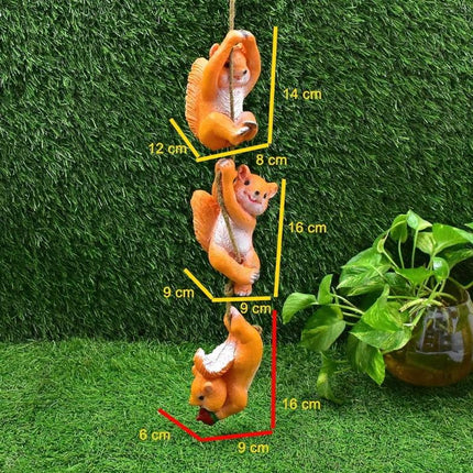 Cute Squirrel Climbing Rope Garden Decor | Hanging Squirrel Statue for Outdoor Balcony & Plant Decoration - Pctkart