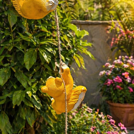 Cute Squirrel Climbing Rope Garden Decor | Hanging Squirrel Statue for Outdoor Balcony & Plant Decoration - Pctkart