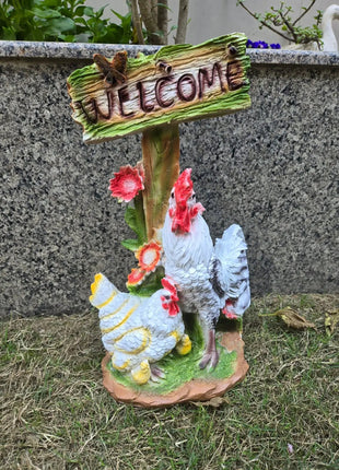 Pctkart Chicken Garden Statue with Welcome Sign Decor - Pctkart