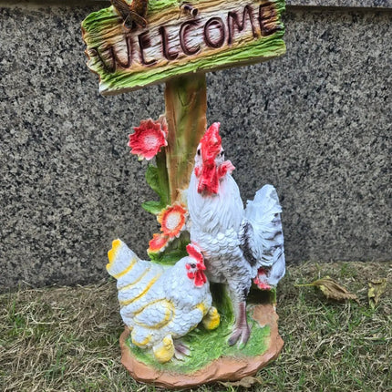 Pctkart Chicken Garden Statue with Welcome Sign Decor - Pctkart