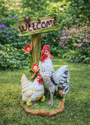 Pctkart Chicken Garden Statue with Welcome Sign Decor - Pctkart