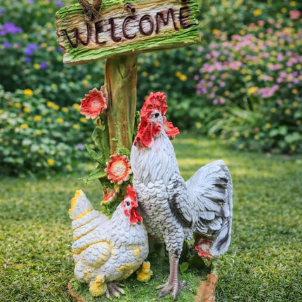Pctkart Chicken Garden Statue with Welcome Sign Decor - Pctkart