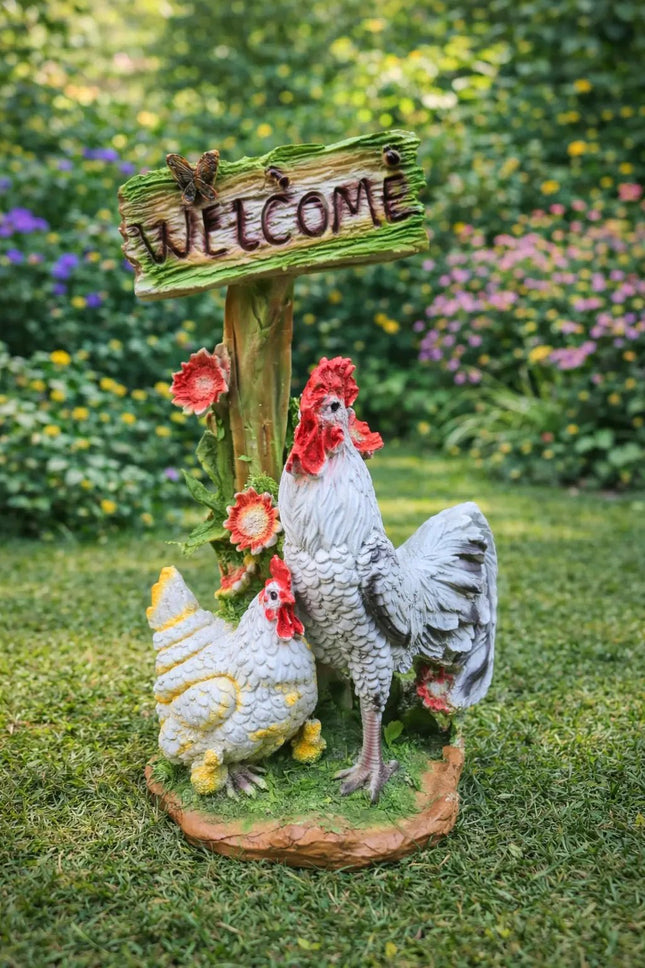 Pctkart Chicken Garden Statue with Welcome Sign Decor - Pctkart