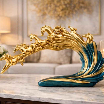 Vastu Running Horse Showpiece for Success & Growth | Luxury Gold Horses Decor | PCTKART - Pctkart