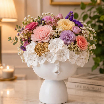 Luxury white face vase for modern home decor