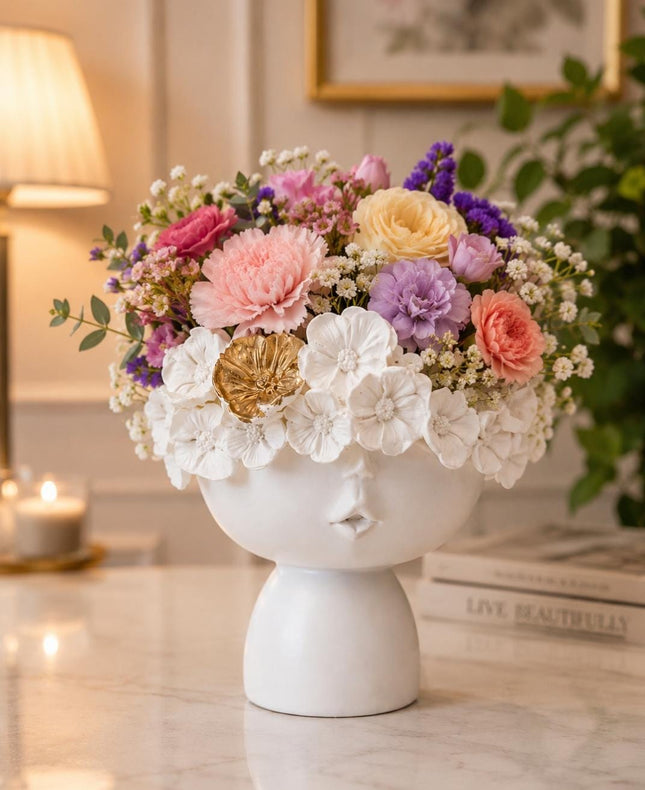 Luxury white face vase for modern home decor