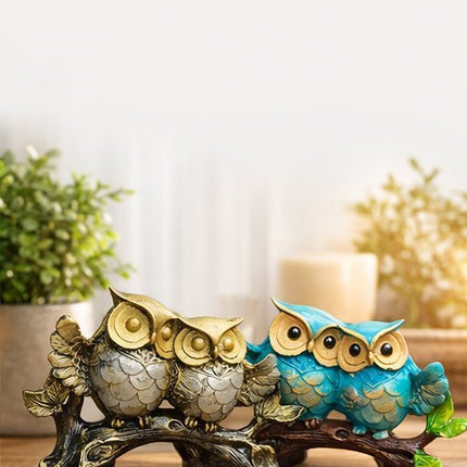 Owl Couple Showpiece for Home Decor Pack Of 2 | Premium Resin Owl Figurine Set - Pctkart