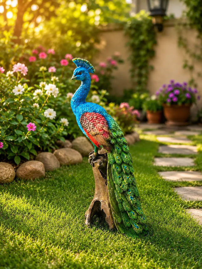 Colorful Peacock Garden Statue for Home & Outdoor Decor | Decorative Bird Showpiece 47cm - Pctkart