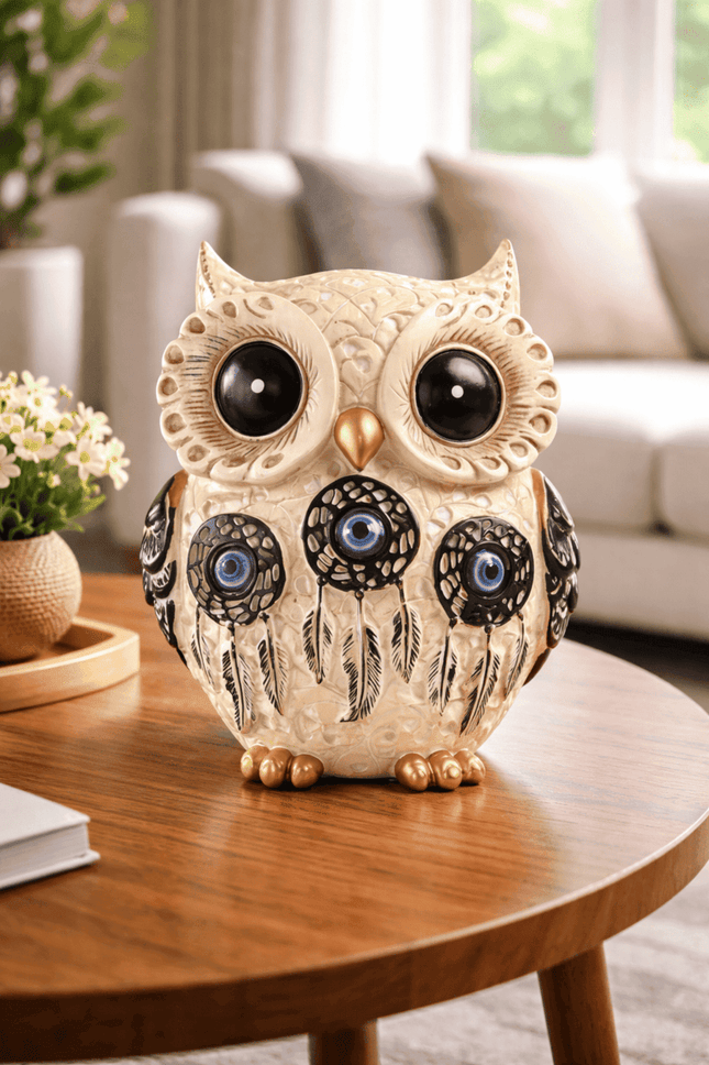 Owl Home Decor Showpiece with Evil Eye Design | Lucky 4inch Owl Statue for Living Room – PCTKART - Pctkart