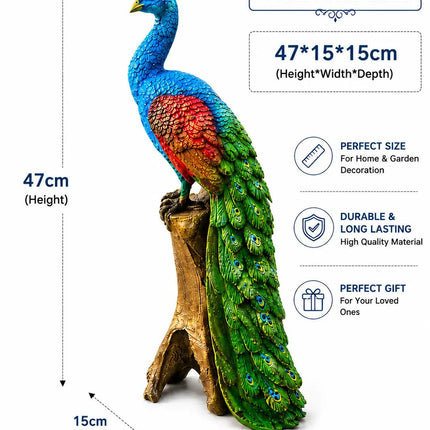 Colorful Peacock Garden Statue for Home & Outdoor Decor | Decorative Bird Showpiece 47cm - Pctkart