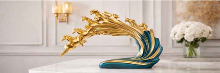 Vastu Running Horse Showpiece for Success & Growth | Luxury Gold Horses Decor | PCTKART - Pctkart