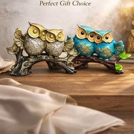 Owl Couple Showpiece for Home Decor Pack Of 2 | Premium Resin Owl Figurine Set - Pctkart