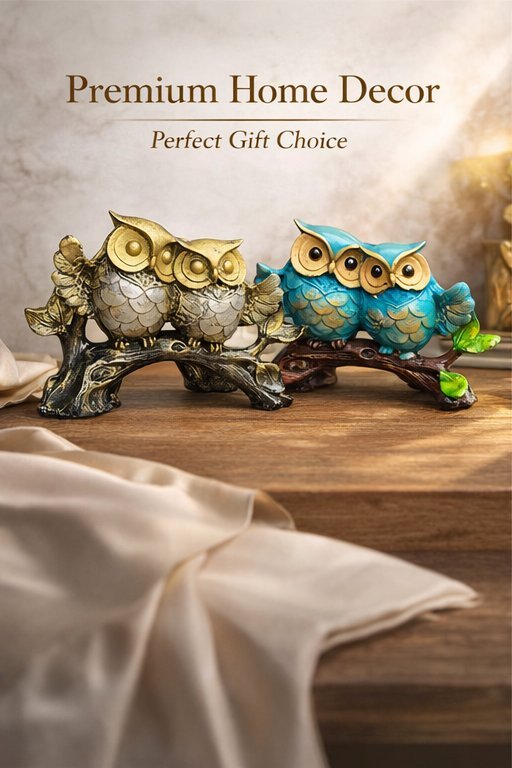 Owl Couple Showpiece for Home Decor Pack Of 2 | Premium Resin Owl Figurine Set - Pctkart