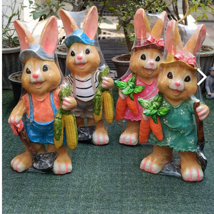 Rabbit Garden Statue Set for Outdoor Garden Decor | Animal Lawn Decoration (Pack of 2) - Pctkart