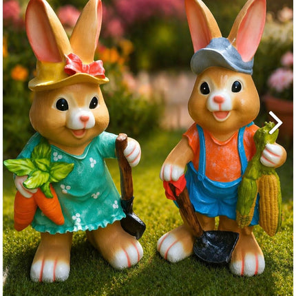 Rabbit Garden Statue Set for Outdoor Garden Decor | Animal Lawn Decoration (Pack of 2) - Pctkart