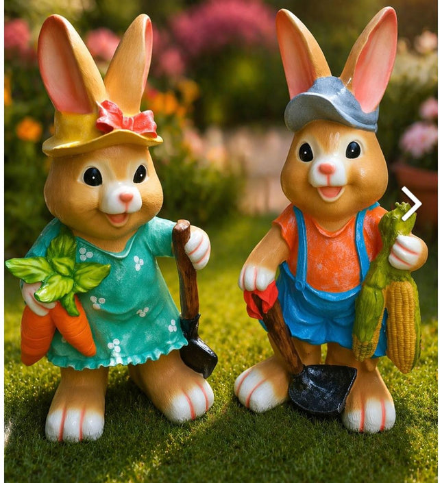 Rabbit Garden Statue Set for Outdoor Garden Decor | Animal Lawn Decoration (Pack of 2) - Pctkart