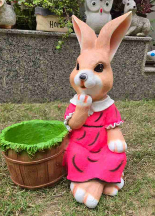 Rabbit Planter Pot for Garden Décor | Cute Bunny Planter Showpiece for Home & Balcony (Resin) - Pctkart