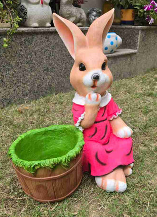 Rabbit Planter Pot for Garden Décor | Cute Bunny Planter Showpiece for Home & Balcony (Resin) - Pctkart