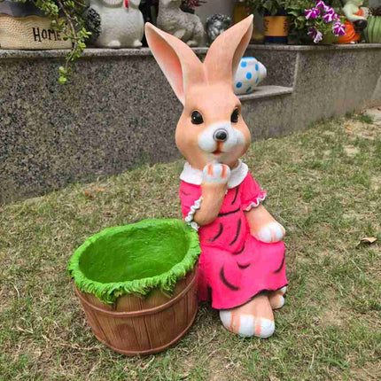 Rabbit Planter Pot for Garden Décor | Cute Bunny Planter Showpiece for Home & Balcony (Resin) - Pctkart