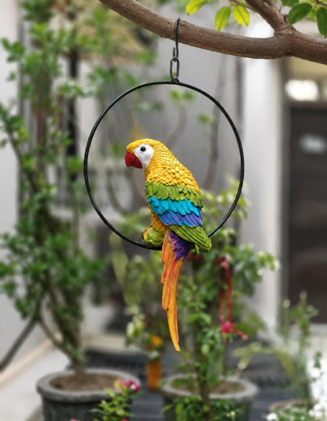 Colorful Parrot Garden Hanging Decor | Resin Bird Wall Hanging for Garden, Balcony & Home | 16 Inch - Pctkart