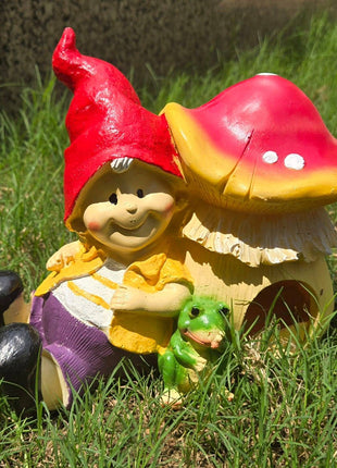 Cute Mushroom Gnome Garden Decor Statue | Outdoor Fairy Garden Figurine for Balcony & Lawn - Pctkart