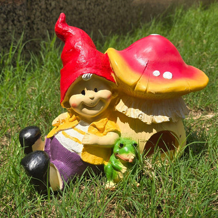 Cute Mushroom Gnome Garden Decor Statue | Outdoor Fairy Garden Figurine for Balcony & Lawn - Pctkart