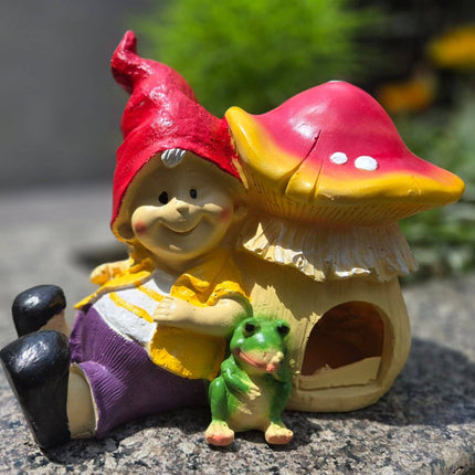 Cute Mushroom Gnome Garden Decor Statue | Outdoor Fairy Garden Figurine for Balcony & Lawn - Pctkart