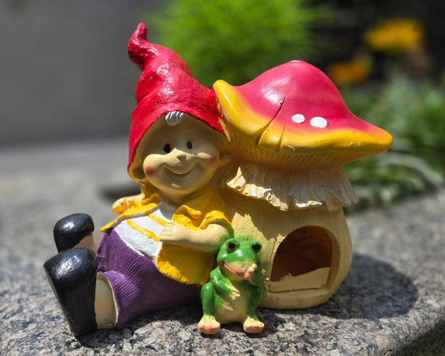 Cute Mushroom Gnome Garden Decor Statue | Outdoor Fairy Garden Figurine for Balcony & Lawn - Pctkart