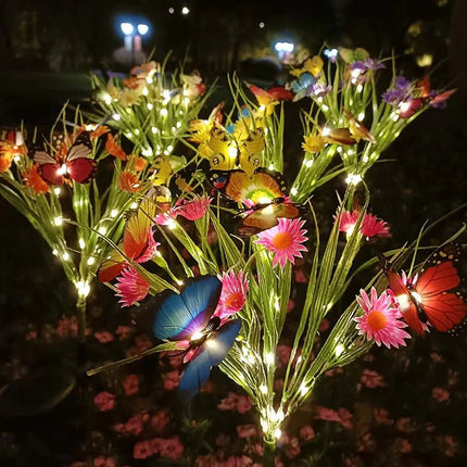 18 LED Solar Butterfly Flower Garden Lights for Outdoor Garden Decor | Waterproof Pathway Lawn Lights pack of 2 - Pctkart