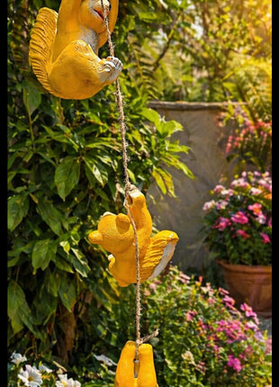 Cute Squirrel Climbing Rope Garden Decor | Hanging Squirrel Statue for Outdoor Balcony & Plant Decoration - Pctkart