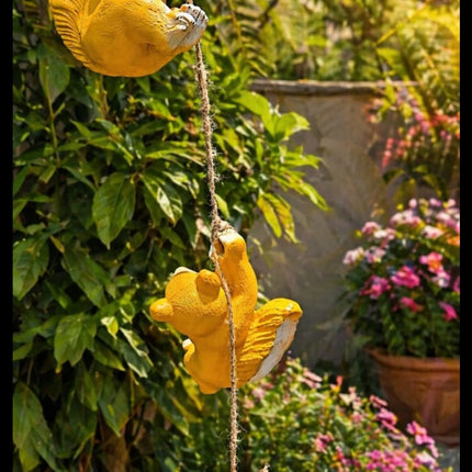 Cute Squirrel Climbing Rope Garden Decor | Hanging Squirrel Statue for Outdoor Balcony & Plant Decoration - Pctkart