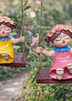 Cute Swing Girl PACK OF 2 Resin Showpiece for Home & Garden Decor | Decorative Hanging Figurine | PCTKART - Pctkart