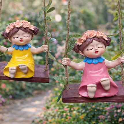 Cute Swing Girl PACK OF 2 Resin Showpiece for Home & Garden Decor | Decorative Hanging Figurine | PCTKART - Pctkart
