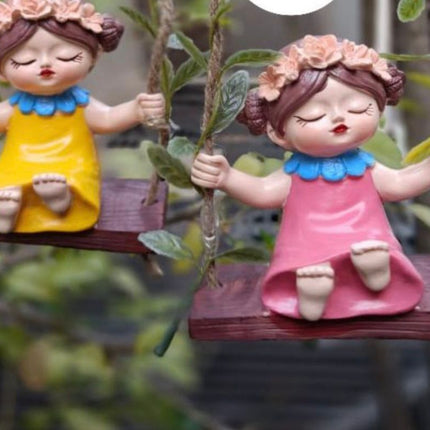 Cute Swing Girl PACK OF 2 Resin Showpiece for Home & Garden Decor | Decorative Hanging Figurine | PCTKART - Pctkart