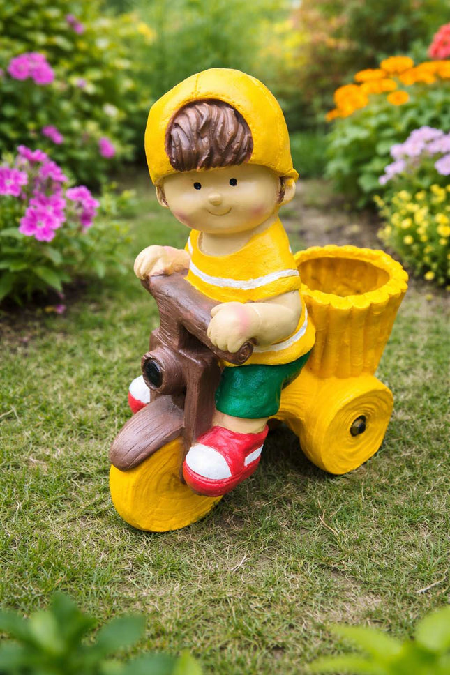 Cute Boy Tricycle Planter – Decorative Resin Cycle Pot for Indoor & Outdoor Garden Decor - Pctkart