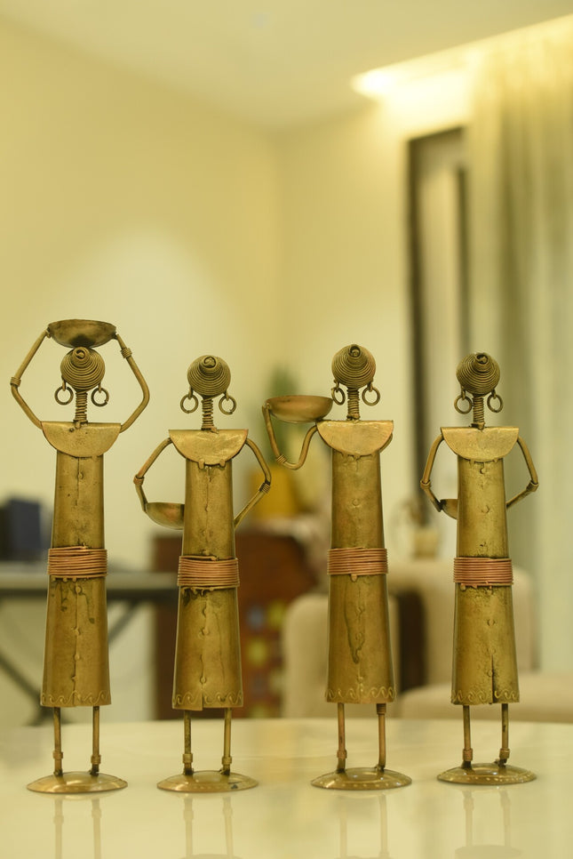 Pctkart Antique Metal Village lady candle holder showpiece set of 4 for home decor - Pctkart