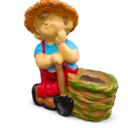 Cute Garden Boy Planter with Shovel – Decorative Resin Flower Pot for Indoor & Outdoor Decor - Pctkart