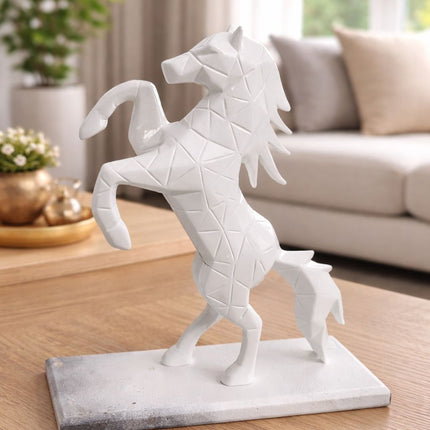 White Geometric Horse Showpiece for Home Decor | Modern Vastu Horse Statue 12x10x3 Inch – PCTKART - Pctkart