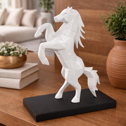 White Geometric Horse Showpiece for Home Decor | Modern Vastu Horse Statue 12x10x3 Inch – PCTKART - Pctkart
