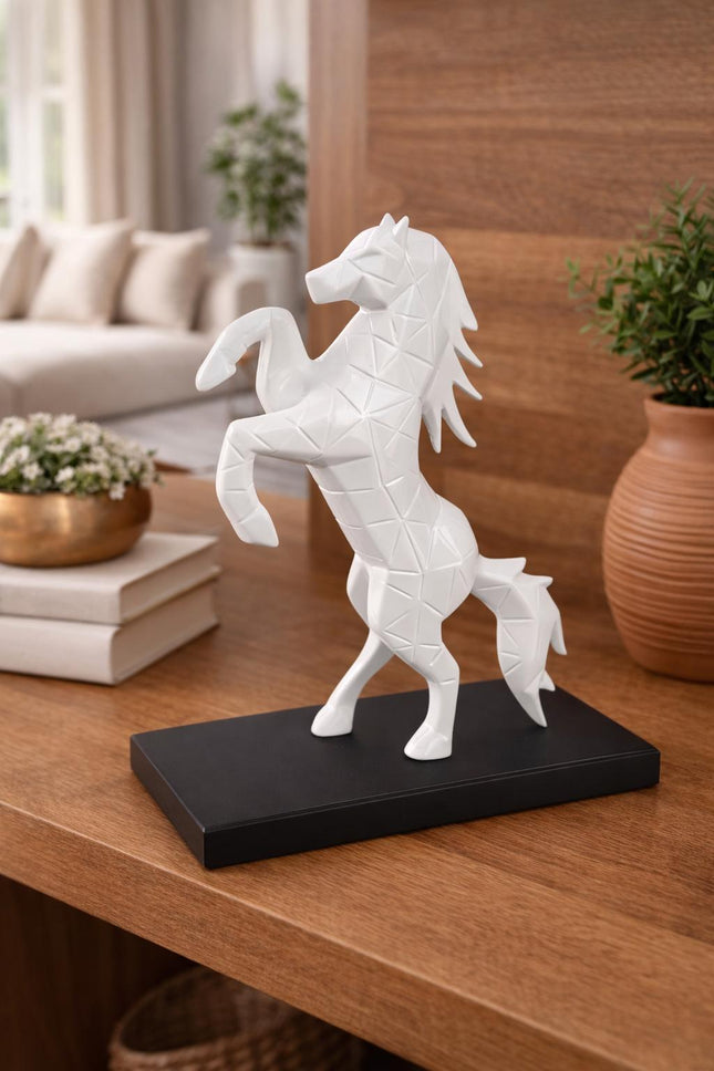 White Geometric Horse Showpiece for Home Decor | Modern Vastu Horse Statue 12x10x3 Inch – PCTKART - Pctkart