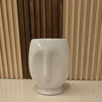 White Face Ceramic Planter Pot Front View