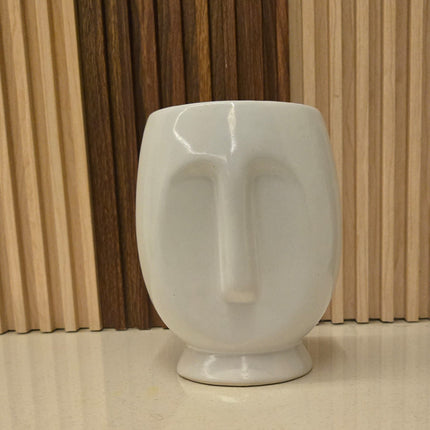Modern White Ceramic Face Planter for Indoor Plants