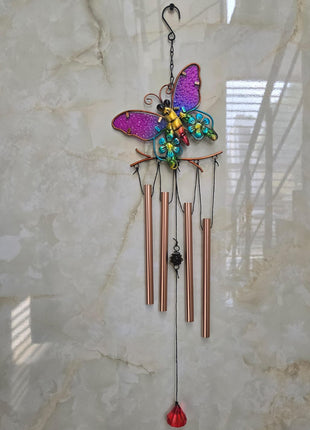 Butterfly Wind Chime with Crystal Hanging | Metal Decorative Wind Chime for Home, Balcony & Garden - Pctkart