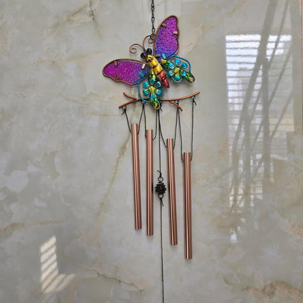 Butterfly Wind Chime with Crystal Hanging | Metal Decorative Wind Chime for Home, Balcony & Garden - Pctkart