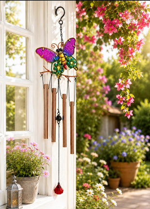 Butterfly Wind Chime with Crystal Hanging | Metal Decorative Wind Chime for Home, Balcony & Garden - Pctkart