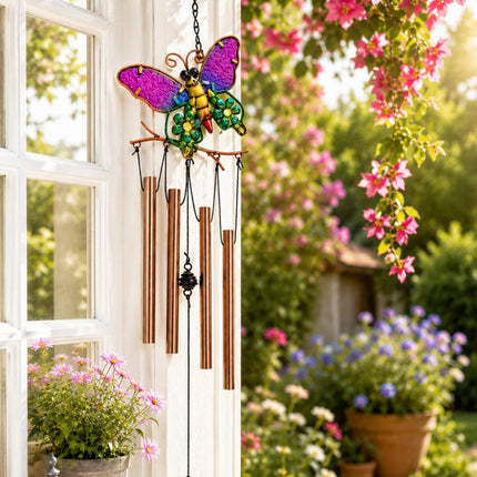 Butterfly Wind Chime with Crystal Hanging | Metal Decorative Wind Chime for Home, Balcony & Garden - Pctkart